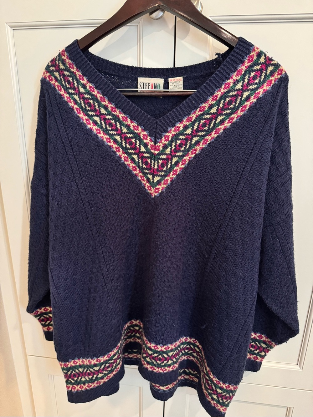 Vintage Stefano International Geometric Knit V-Neck